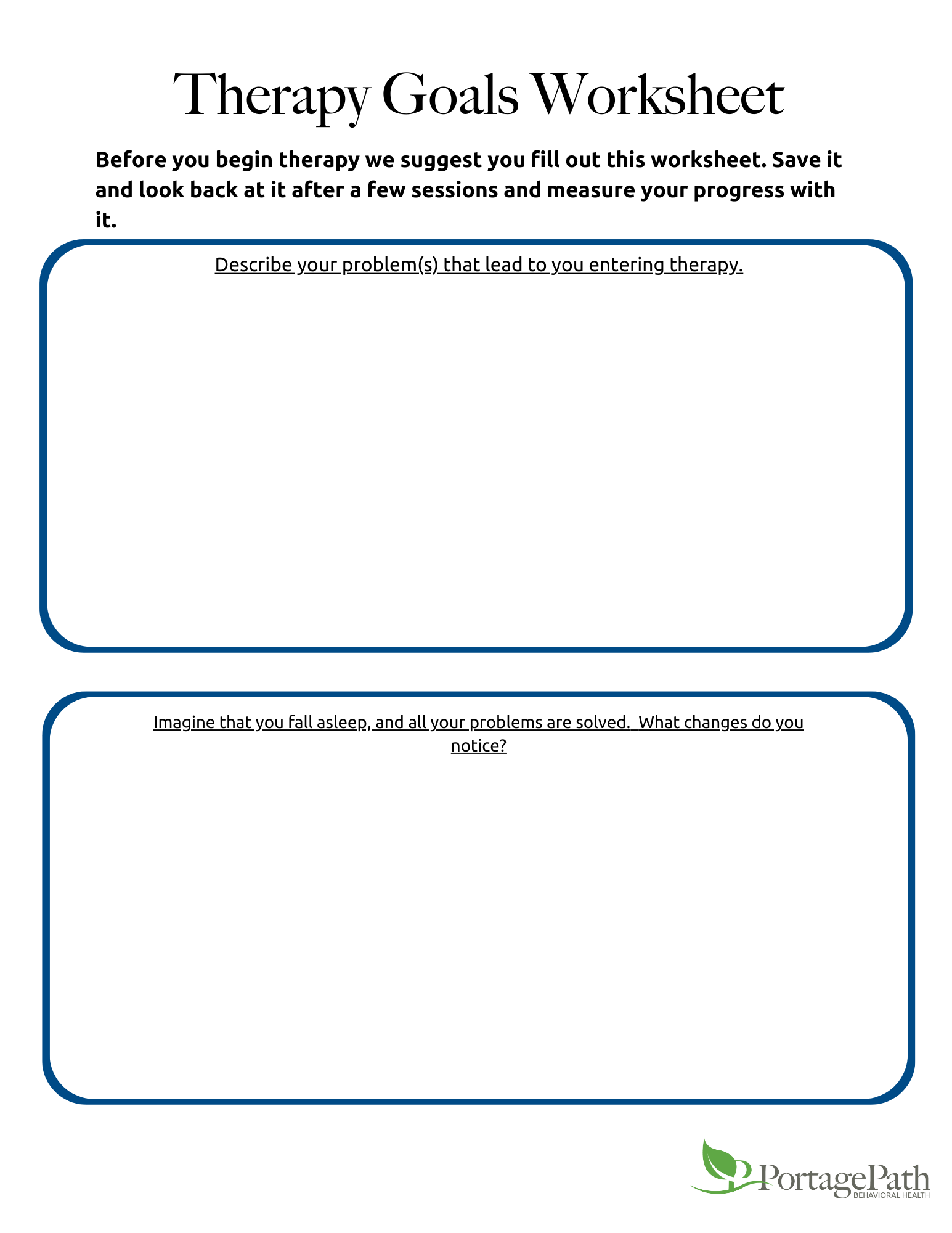 therapy goals worksheet