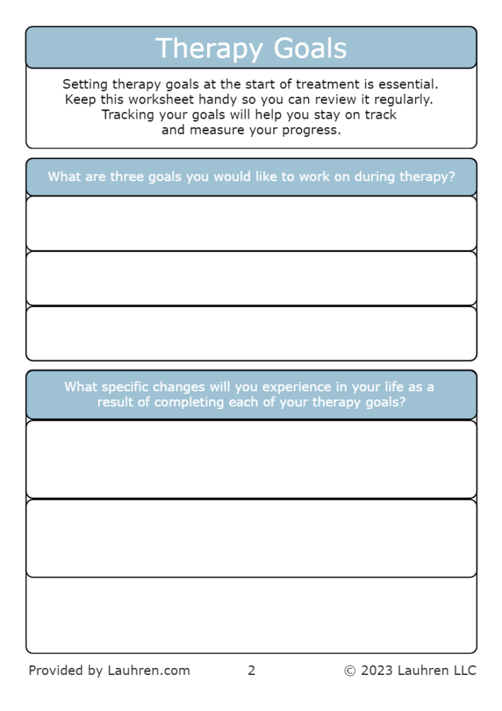 Therapy Goals Worksheet Free Download