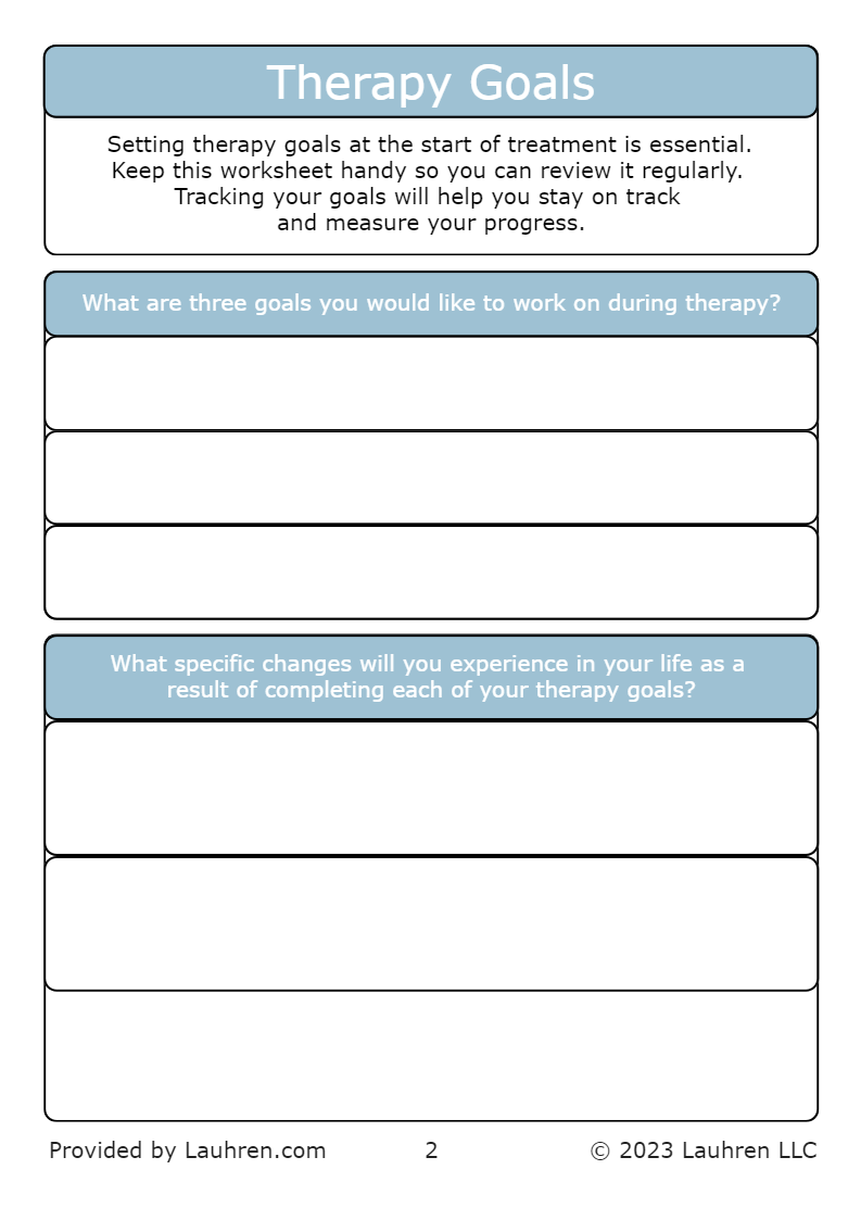Therapy Goals Worksheet Free Download
