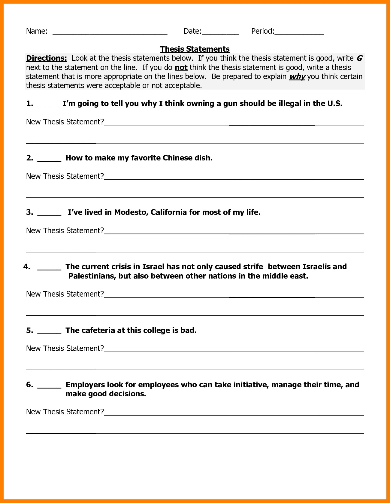 Thesis Statement Worksheet Yooob Db excel