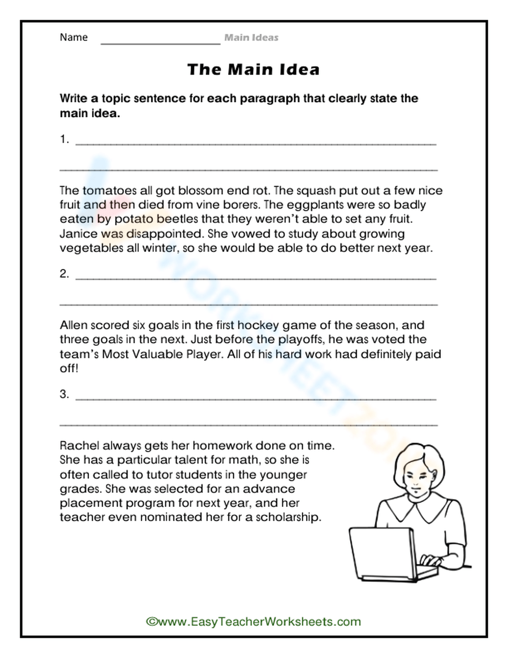 topic sentence worksheet