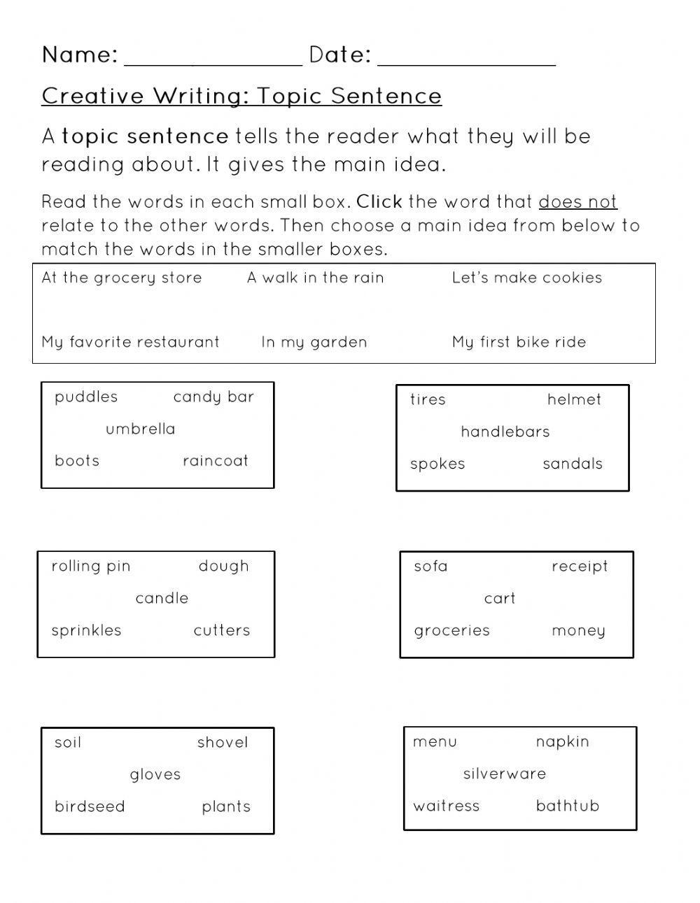 Topic Sentences Worksheet Education Worksheets Library