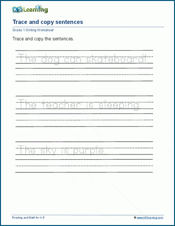 Trace And Write Sentences Worksheets K5 Learning Worksheets Library