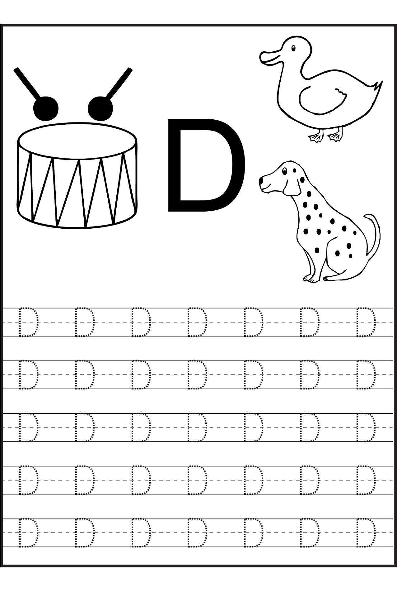 trace letter d worksheets