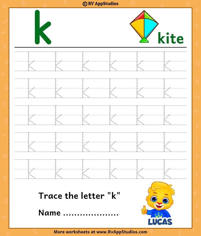 trace letter k worksheet