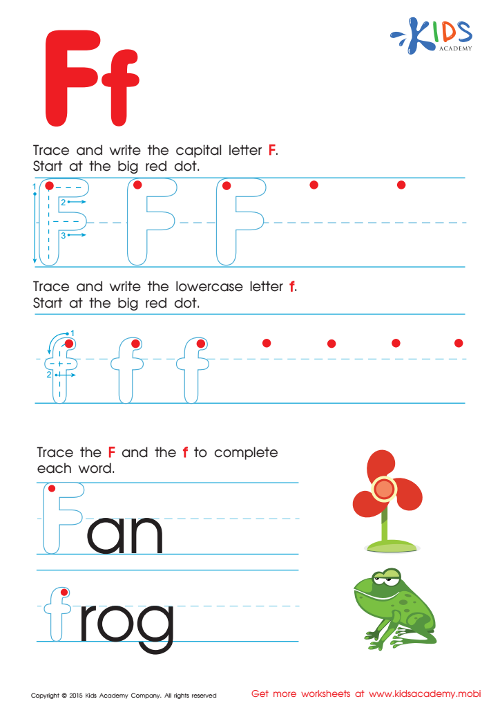 trace letter f worksheet