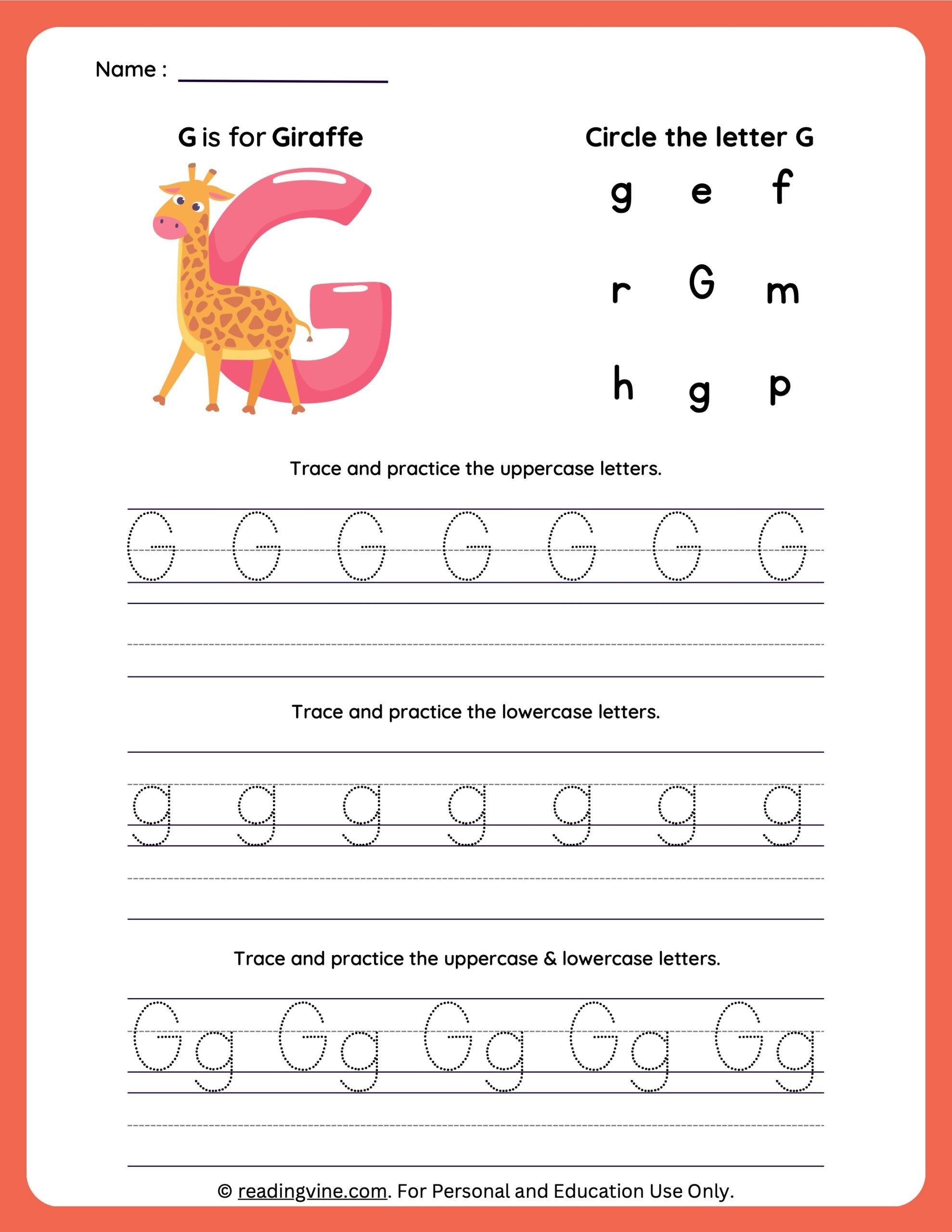tracing letter g worksheets