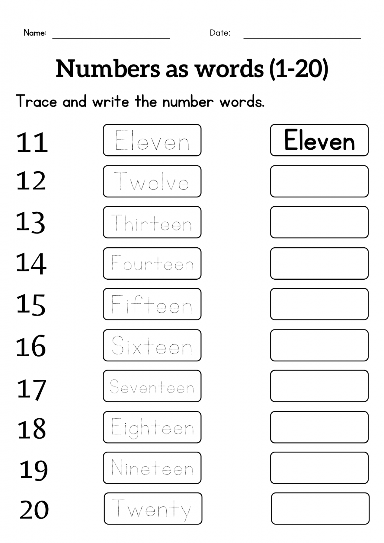 worksheet on number words