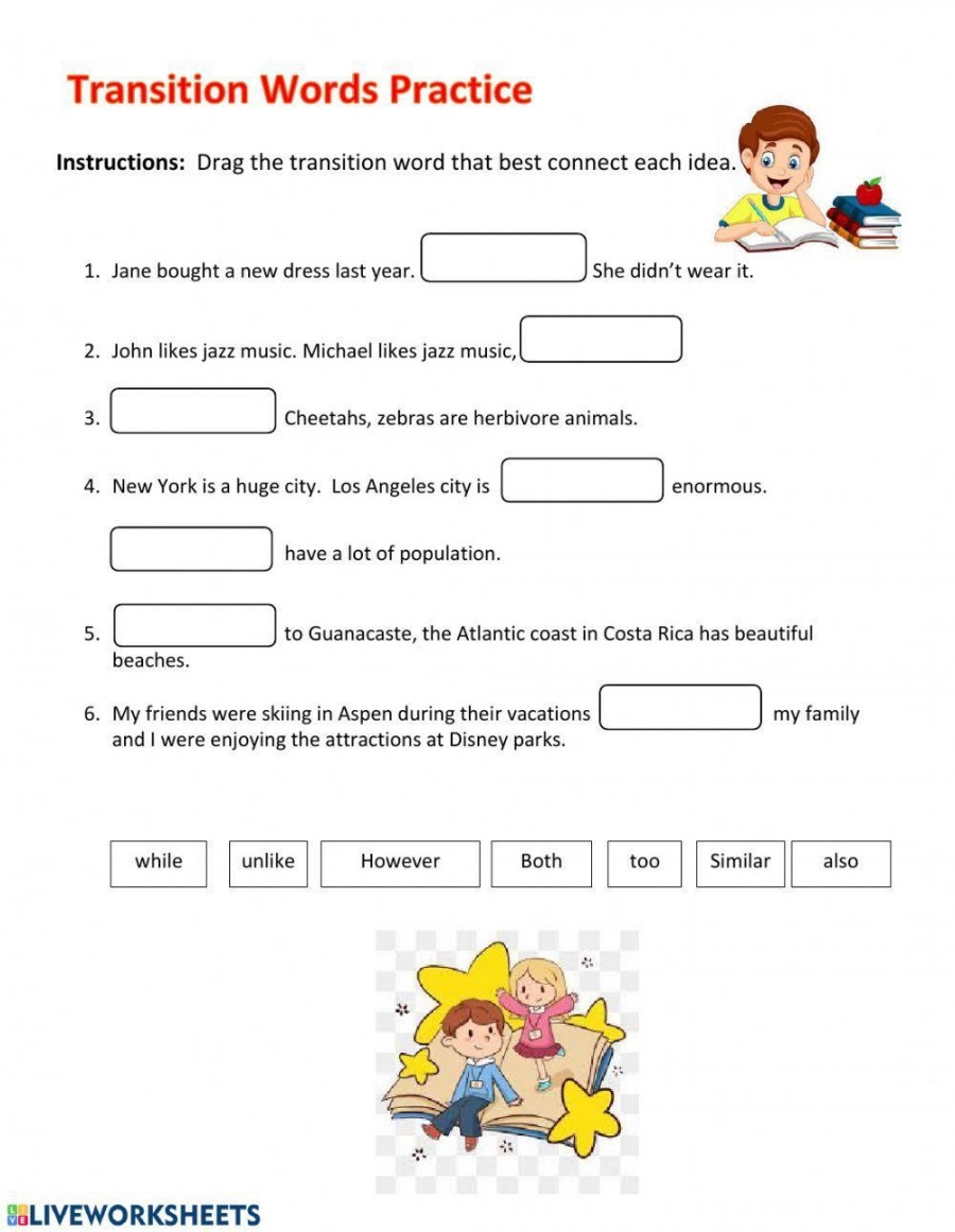 Transition Word Exercises Worksheets Printable PDF Template