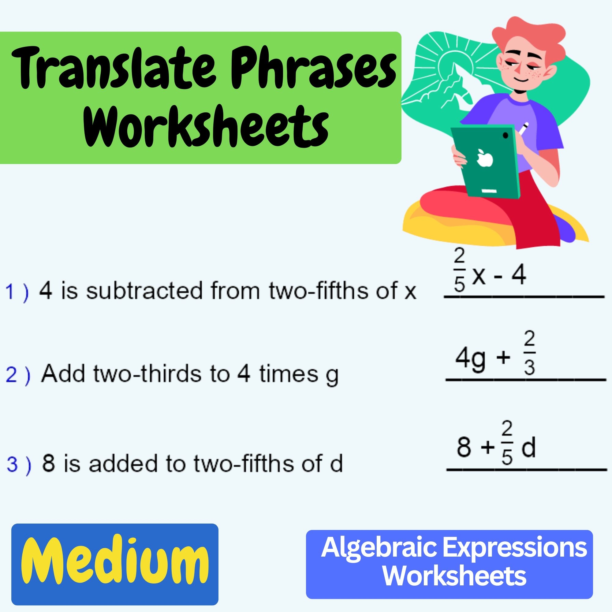 Translating Algebraic Phrases Worksheet Worksheets Library