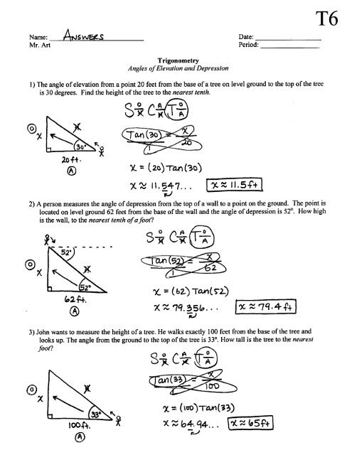 worksheet on angle of elevation and depression