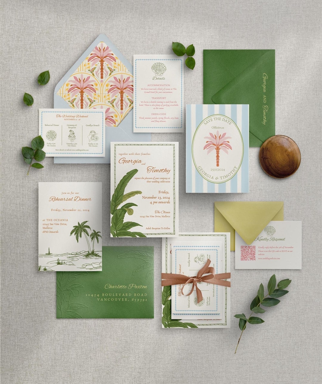 Tropical Retro Wedding Invitation Suite Beach Destination Weddings 