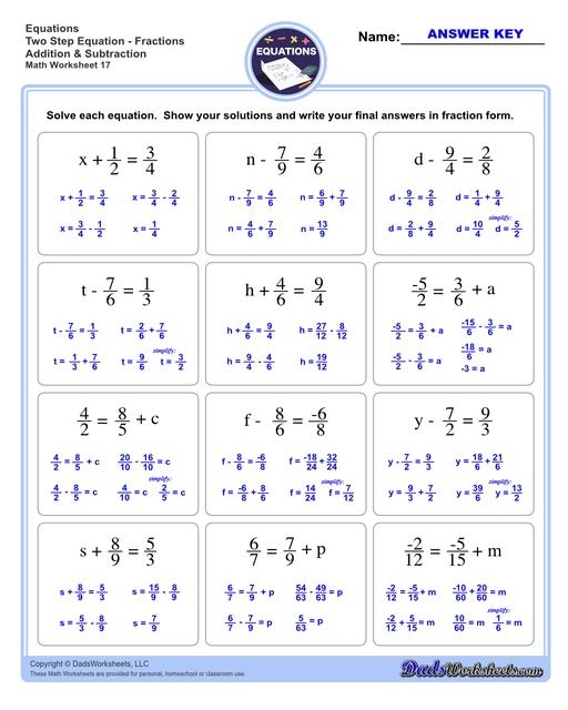 solving equations with fractions worksheet