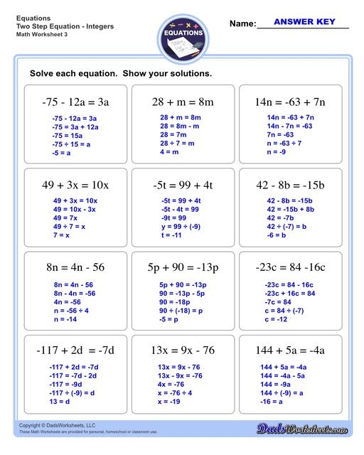 Two Step Equations Worksheets Library