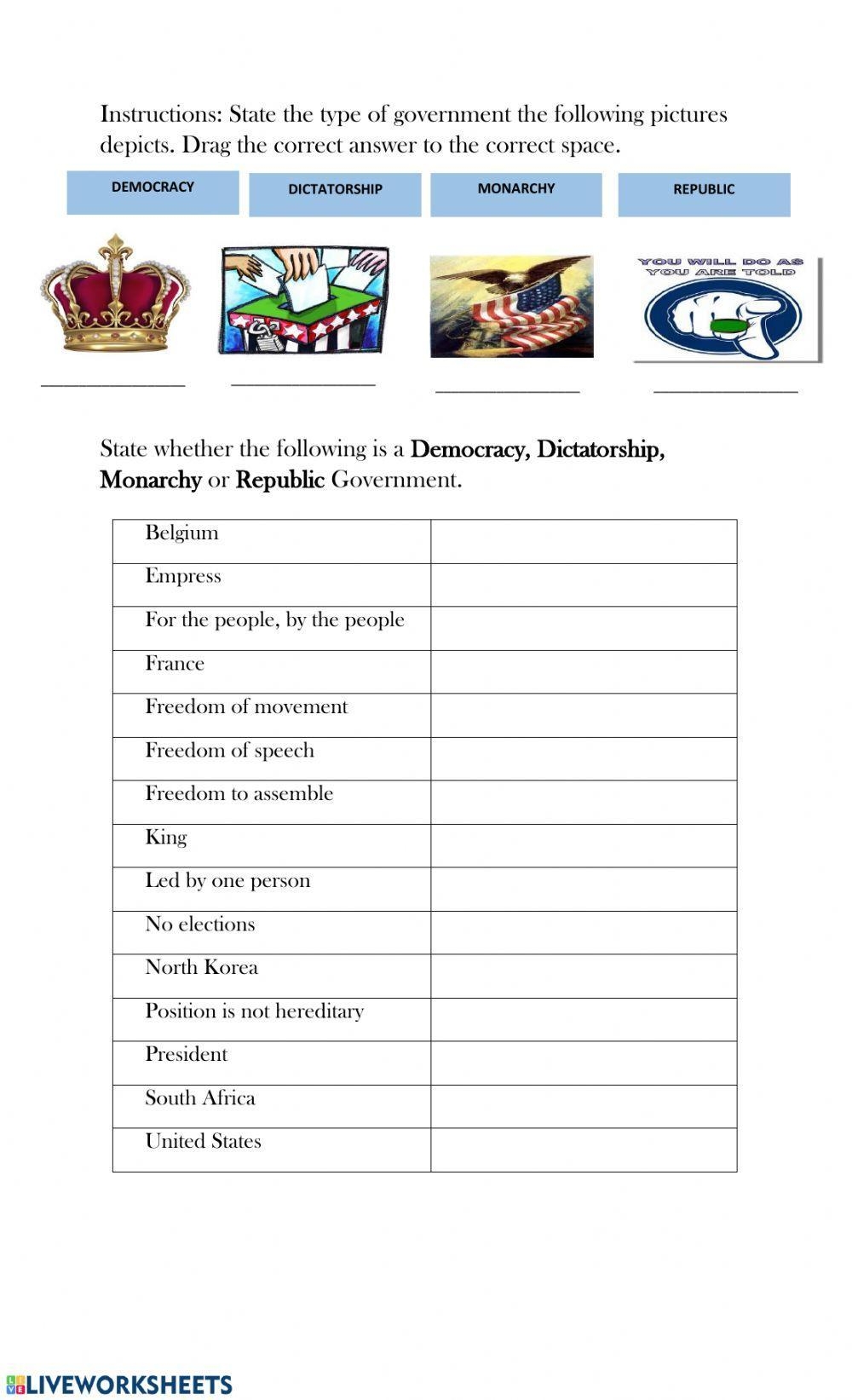 Types Of Government Worksheet Live Worksheets Worksheets Library