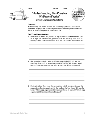 Understanding Car Crashes Its Basic Physics Worksheet Answers Fill