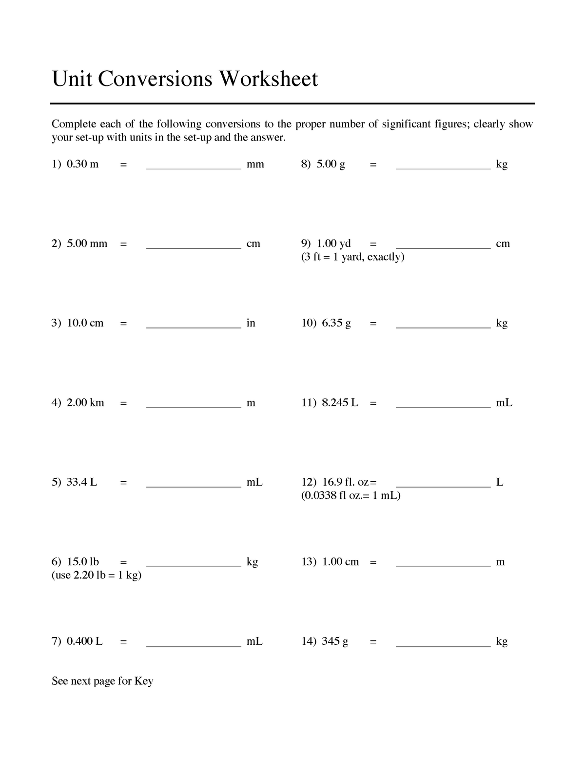 Unit Conversion Guide Unit Conversions Worksheet Complete Each 