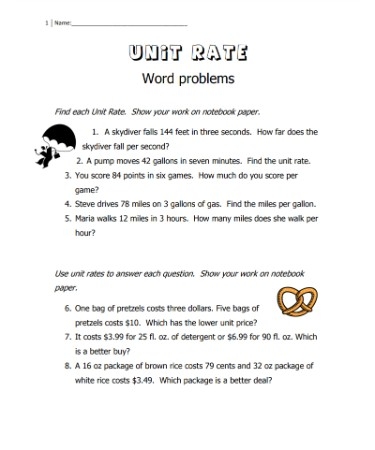 Unit Rate Worksheet PDF Free Download PRINTABLE 