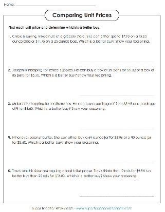 unit rate worksheet pdf