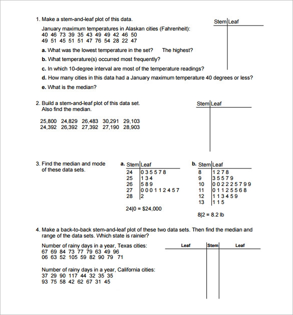 statistics worksheets