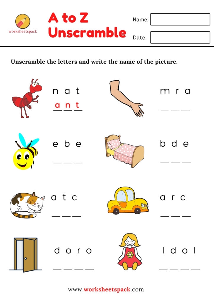 unscramble words worksheet