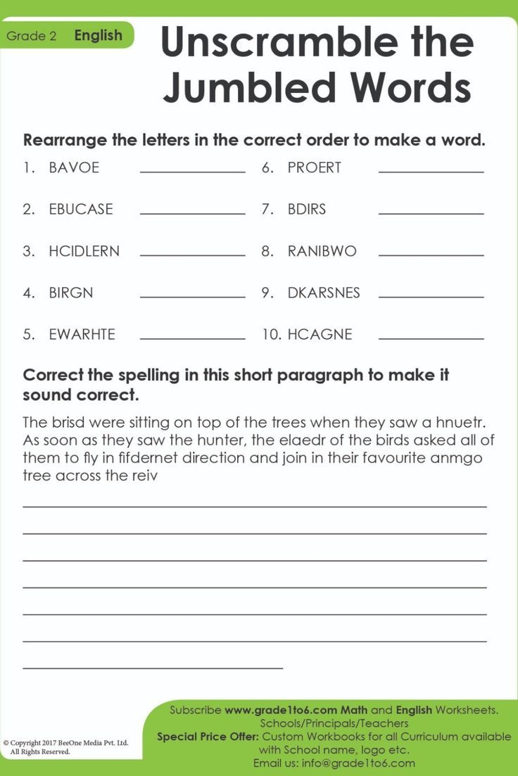 Unscramble The Jumbled Words Class 2 Work Jumbled Words Unscramble