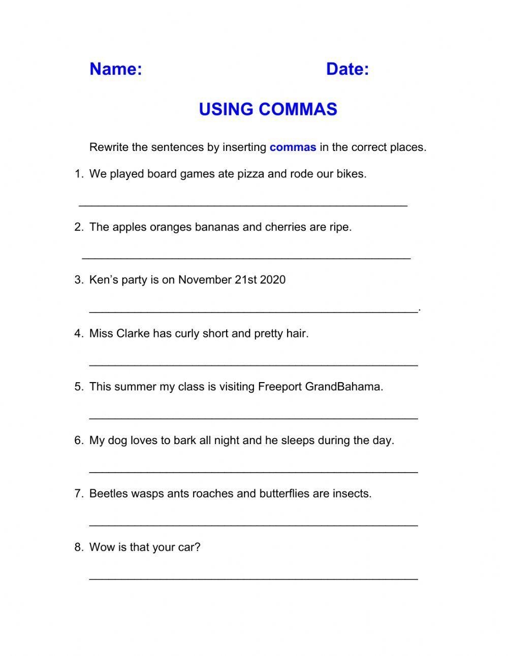 Using Commas Worksheet Live Worksheets Worksheets Library