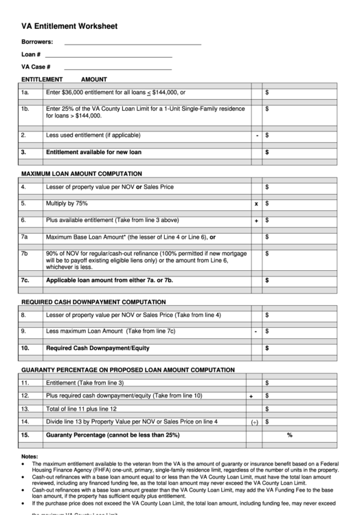 Va Entitlement Calculator Worksheet
