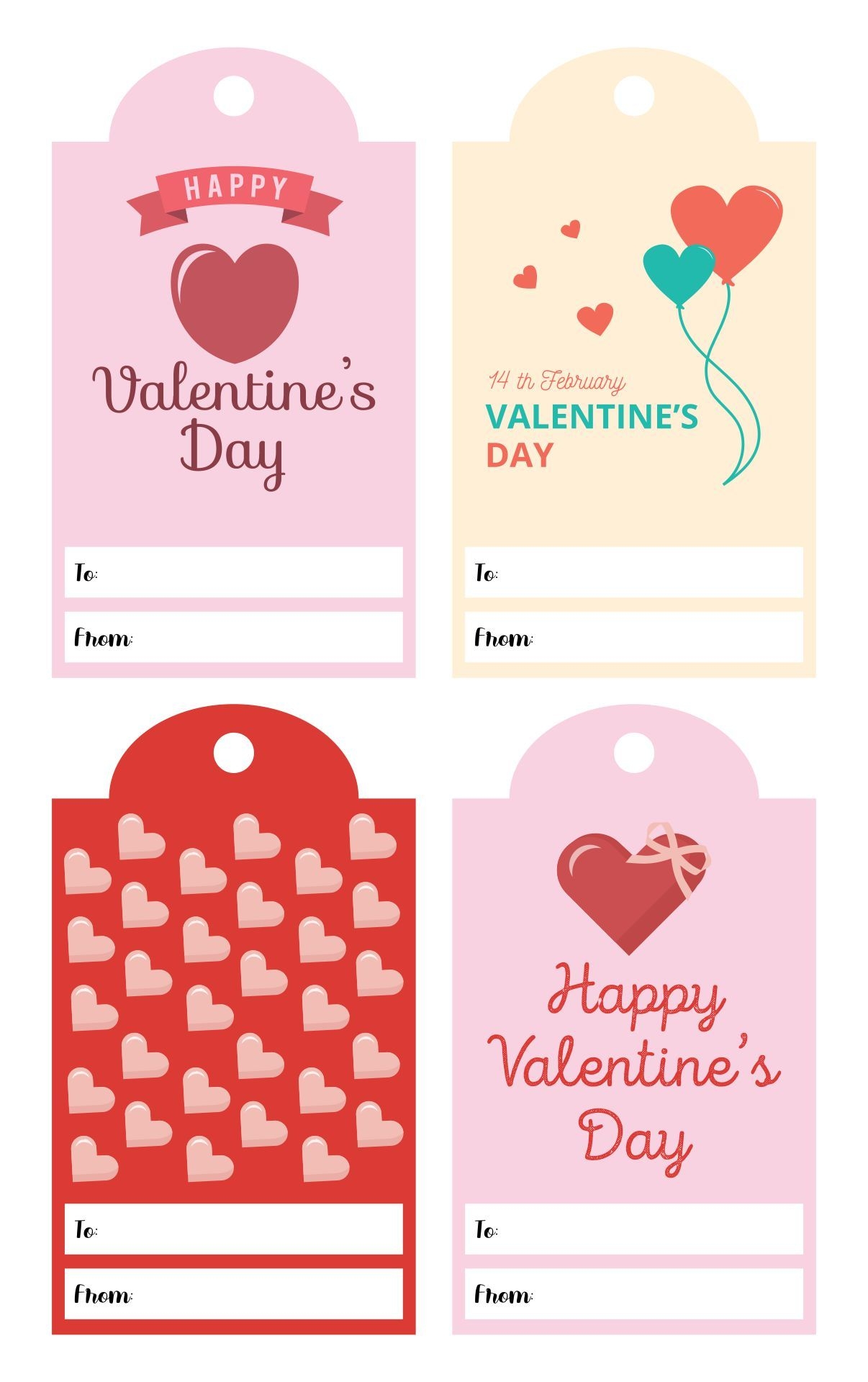 Valentine Printable Gift Tags In Various Colors