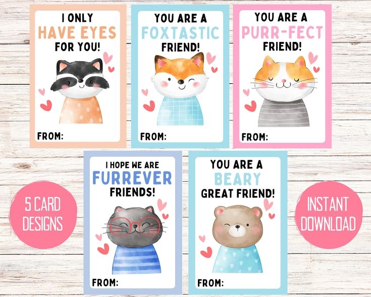 Valentines Day Printable Cards Classroom Valentines Cards Animal