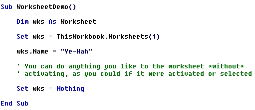 VBA ActiveSheet How To Activate Or Select A Sheet Worksheets Library