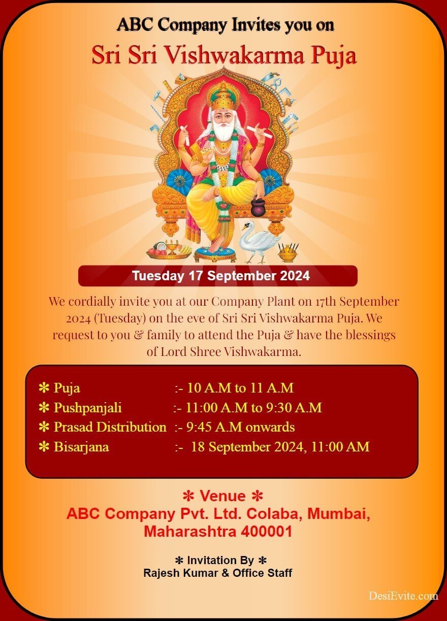 Vishwakarma Puja Invitation Card Template Free Infoupdate