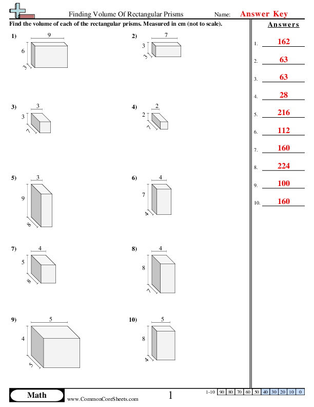 worksheets for volume of a rectangular prism