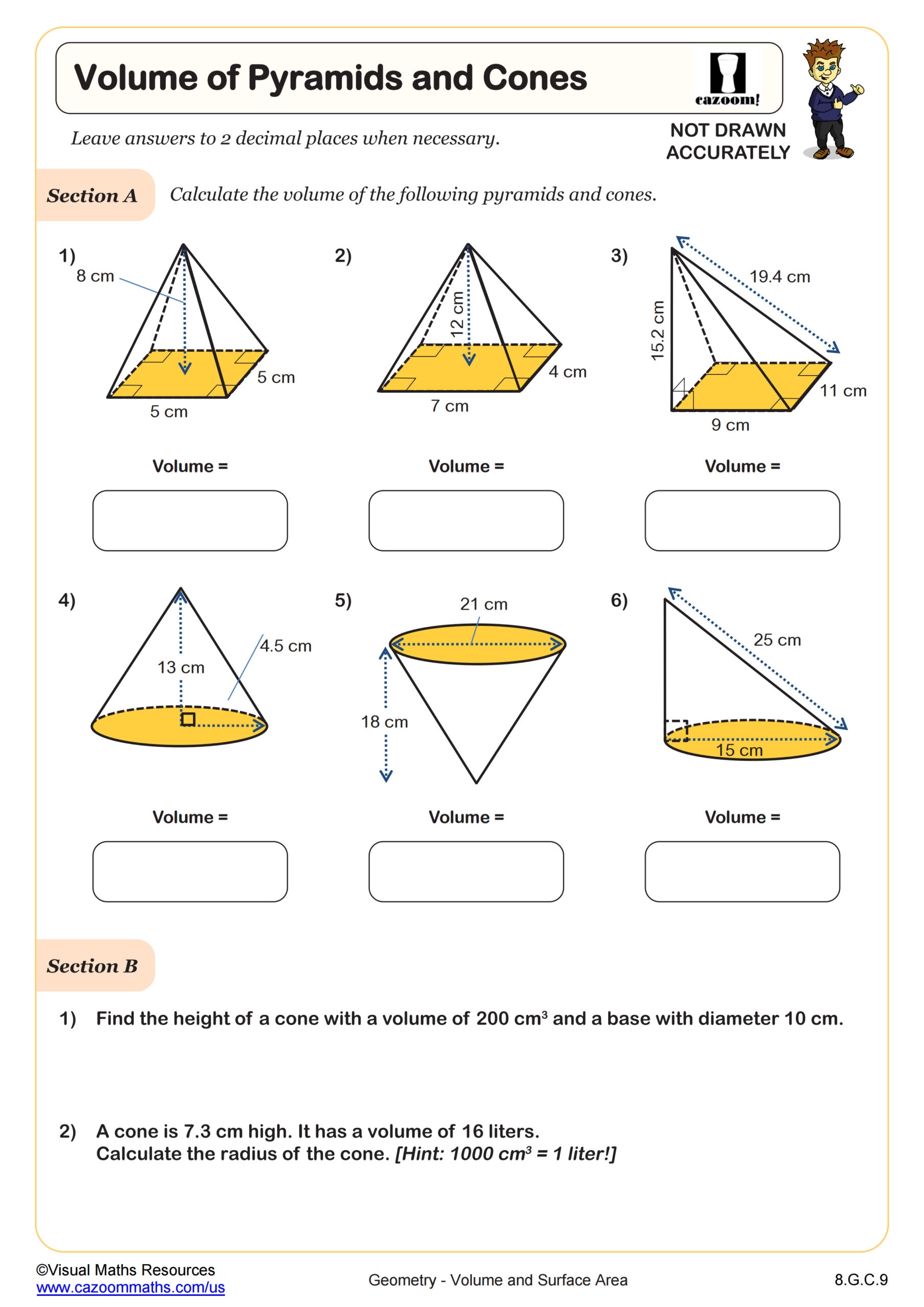 Volume Of Pyramids And Cones Worksheet Fun And Engaging 8th 