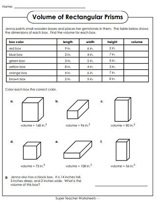 Volumes Of Rectangular Prisms Worksheets Worksheets Library