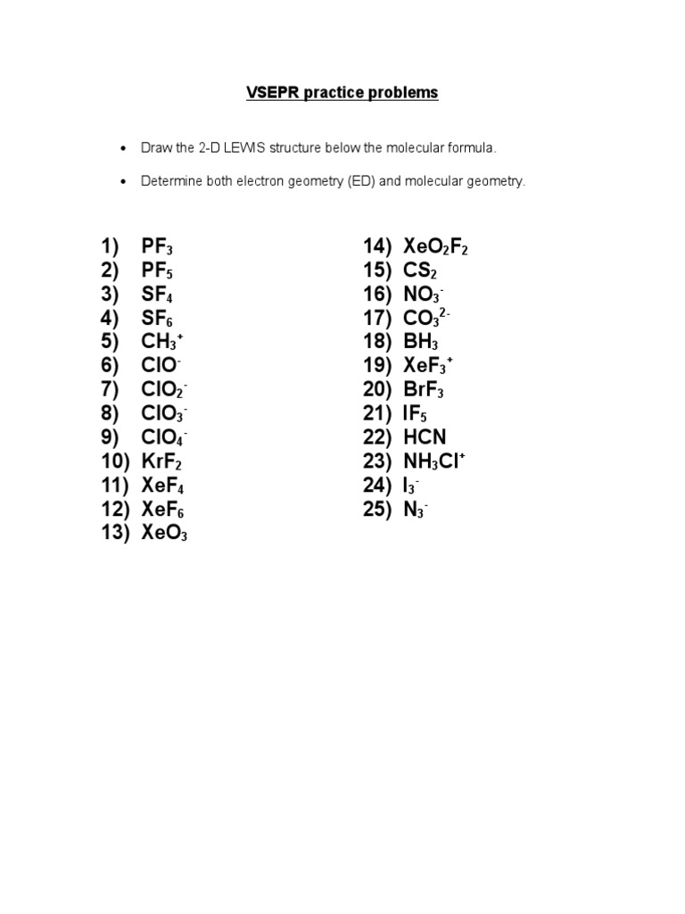 VSEPR Practice Problems PDF Worksheets Library