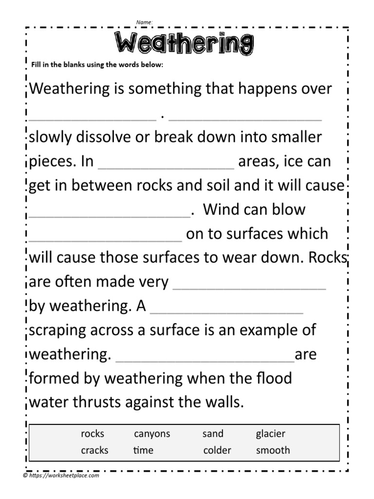 Weathering Worksheet PDF Worksheets Library