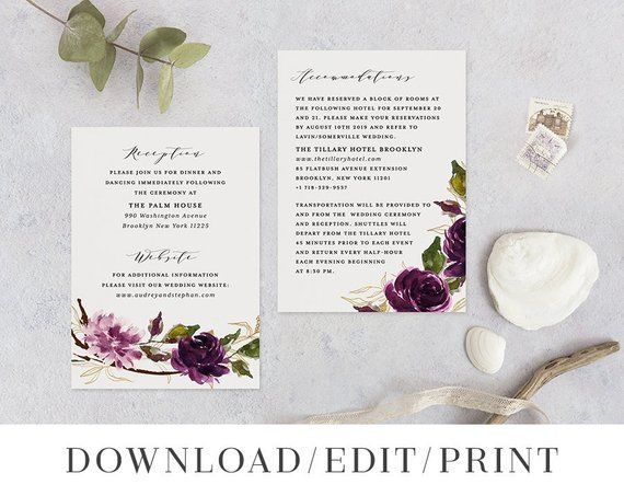 Wedding Details Card Template Printable Information Card Instant 