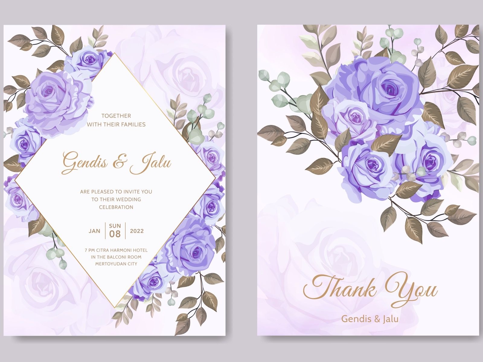 Wedding Invitation Card Template Purple Rose Flower Artofit