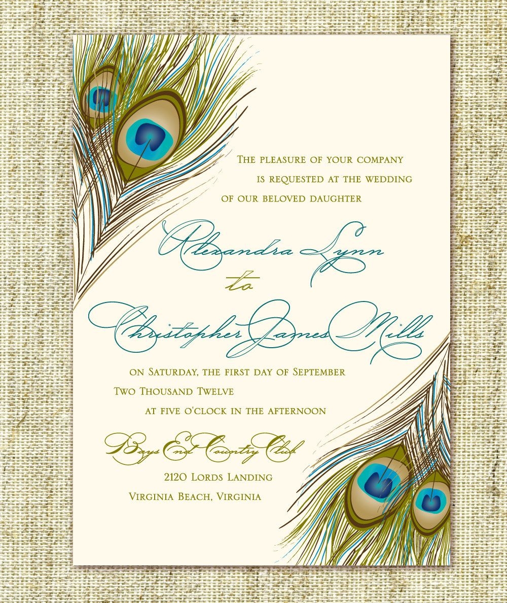 Wedding Invitation Peacock Feather Script Pocket Folder Eco