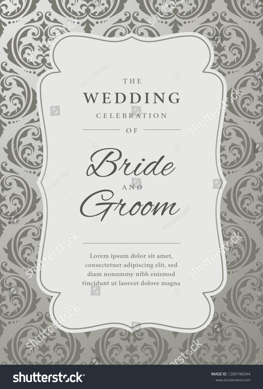 Wedding Invitation Template Silver Floral Damask Stock Vector Royalty 
