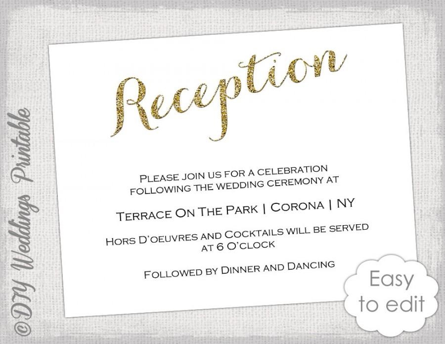 Wedding Reception Invitation Template DIY quot Gold Glitter quot Printable 