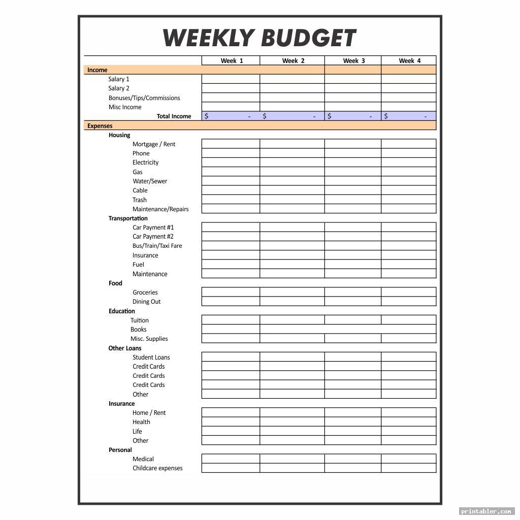 budget worksheet example