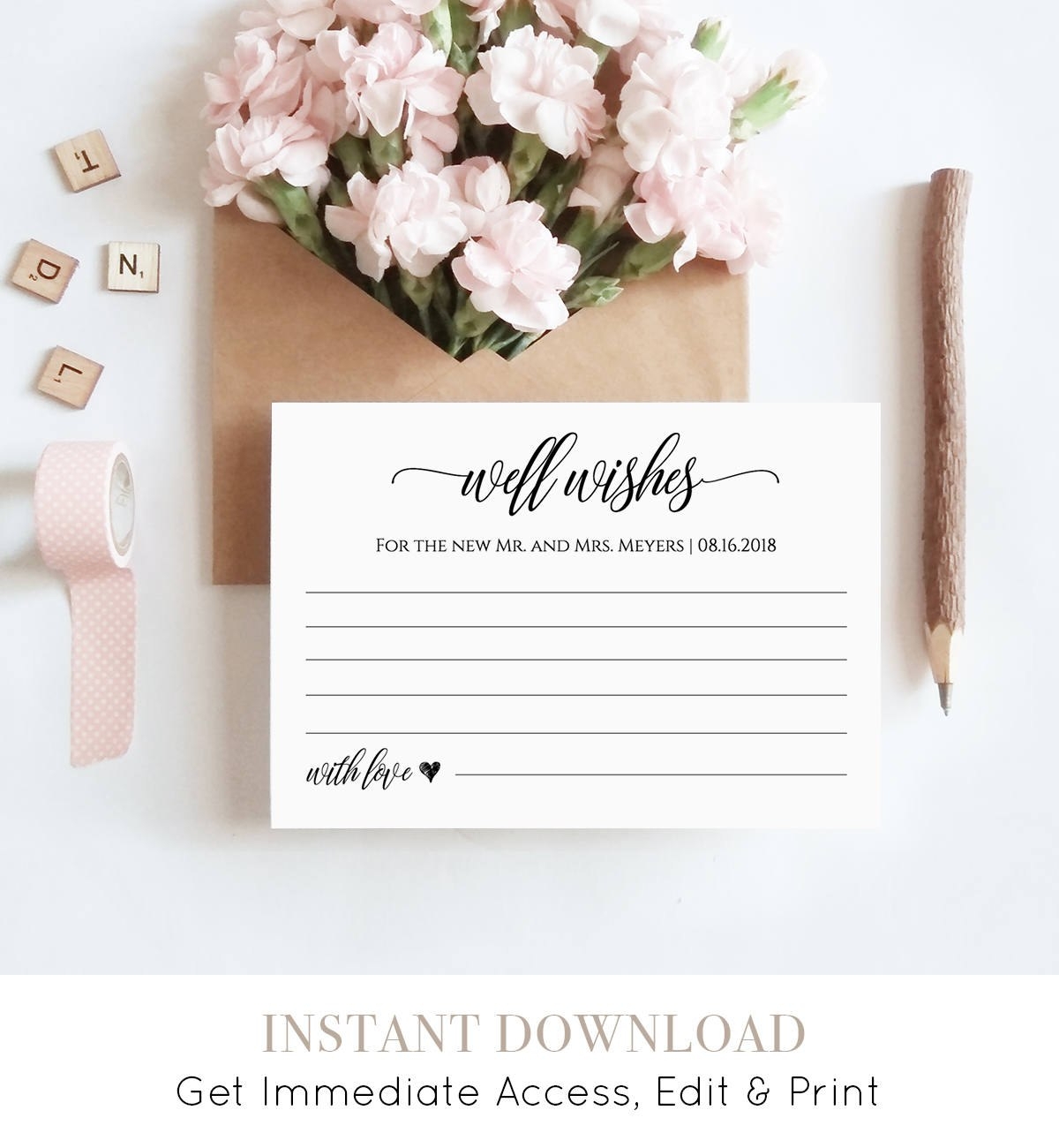 Well Wishes Printable Wedding Advice Card Template For Newlyweds Within