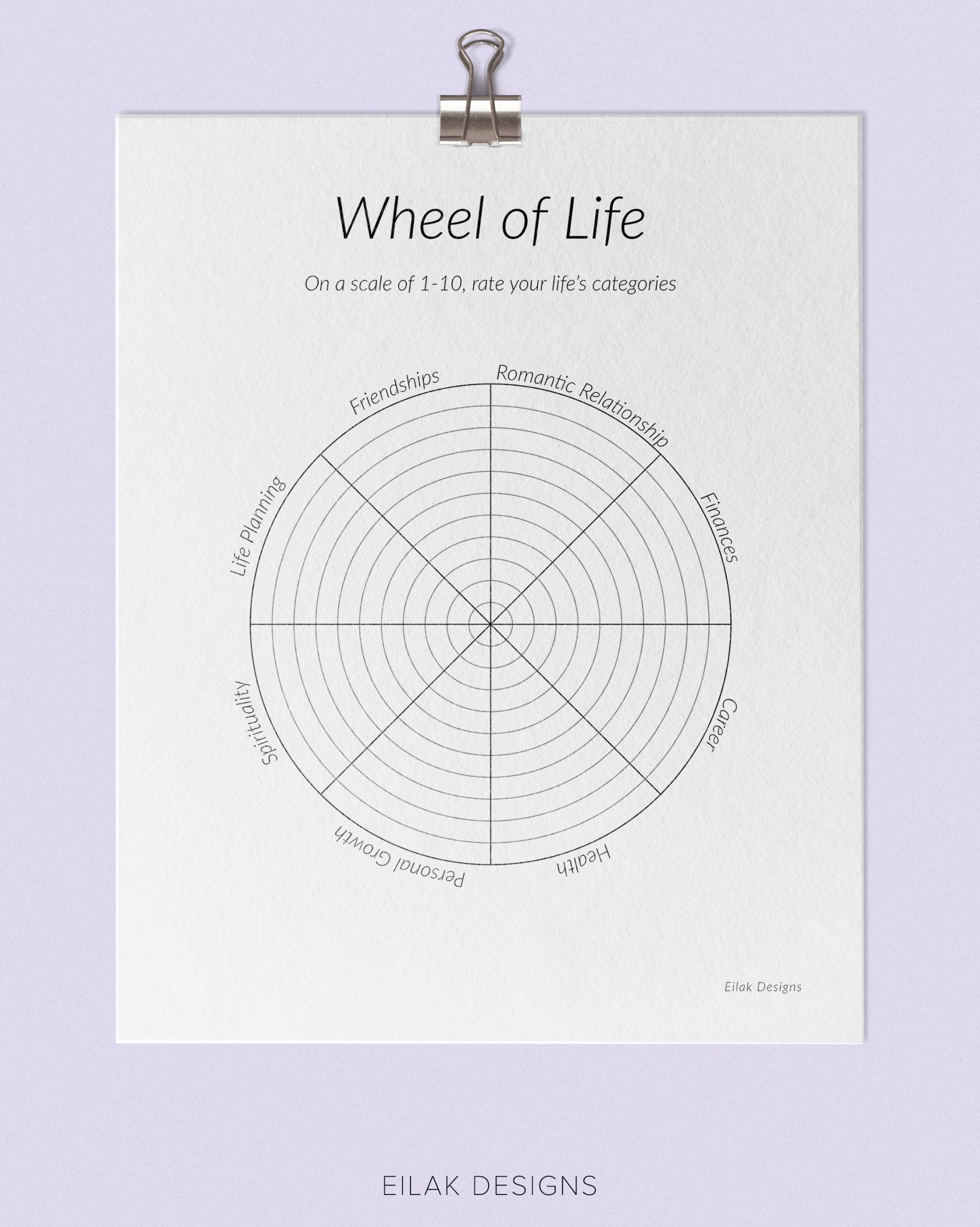 Wheel Of Life Worksheet PDF Digital Download Eilak Designs