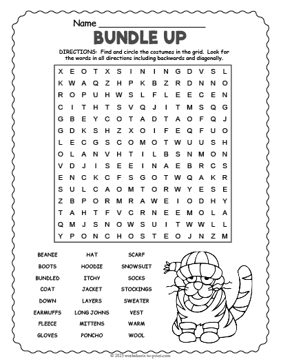 Winter Word Search Worksheet