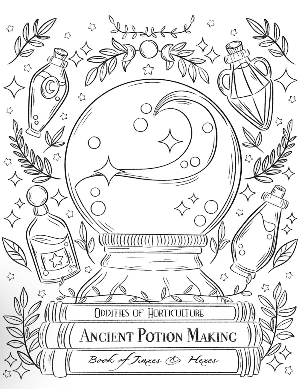 Witch Coloring Pages Crystal Coloring Page Witch Coloring Etsy Witch 