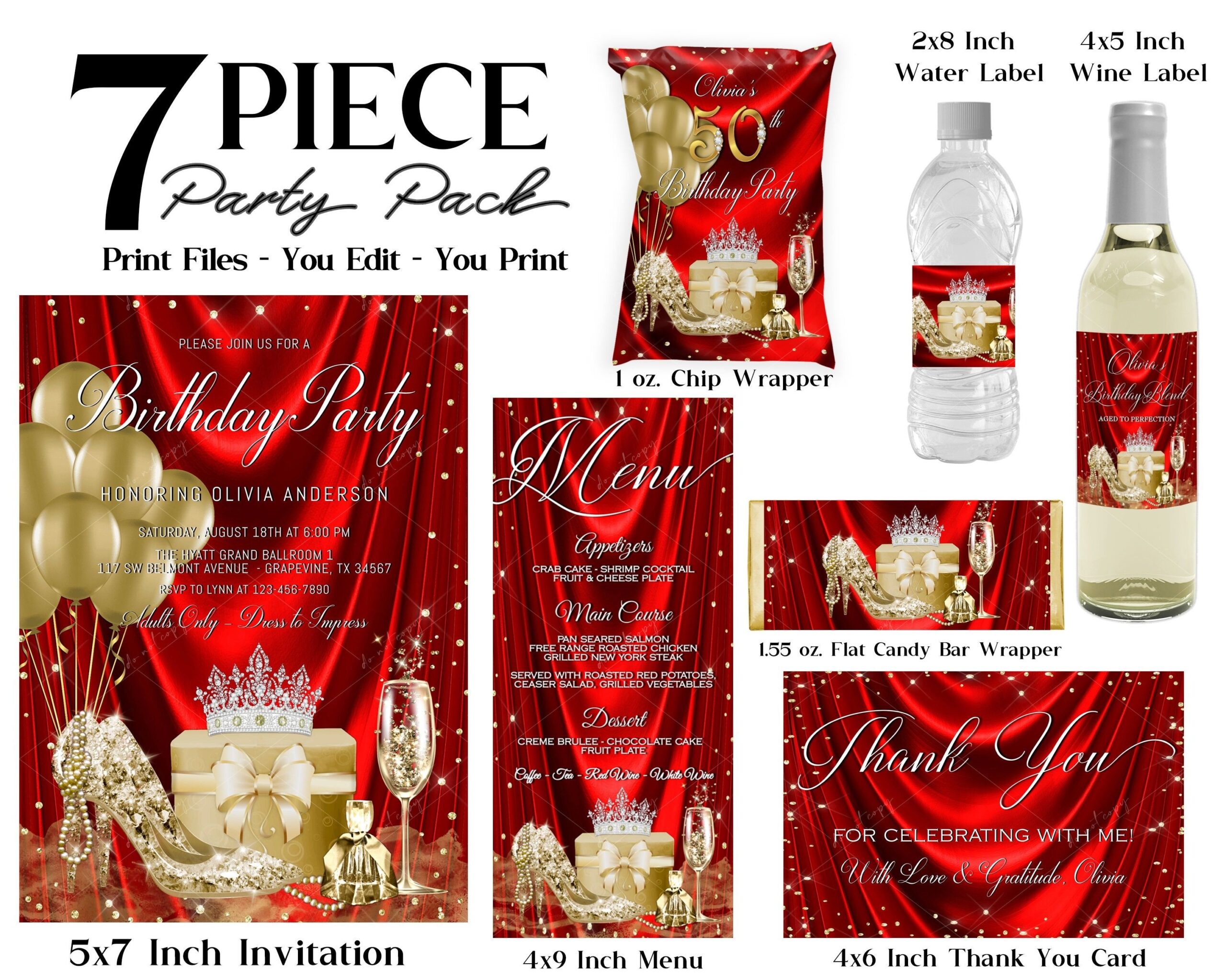 Womans Red Gold Birthday Party Bundle Womans Red Gold Birthday 