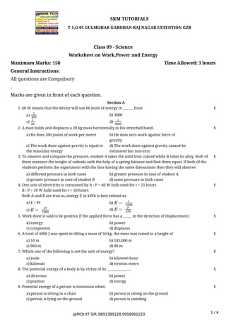 Worksheet On Work power And Energy Class 9 PDF Worksheets Library