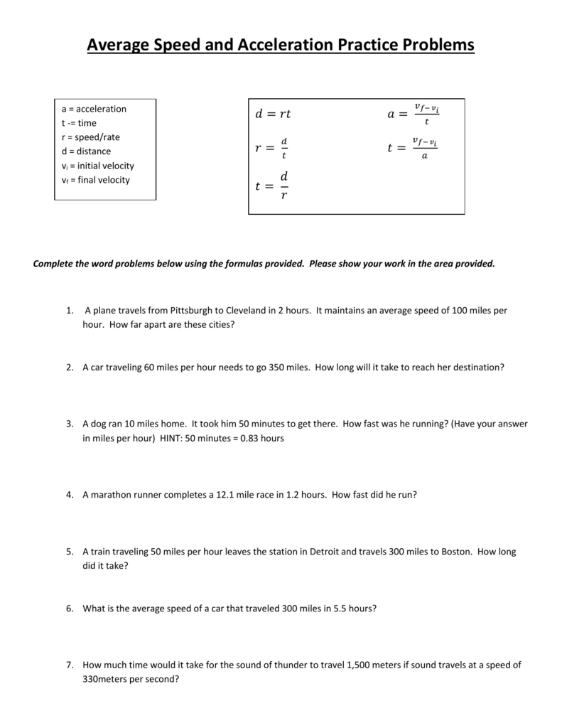 Worksheet Speed Velocity And Acceleration Worksheet Db excel